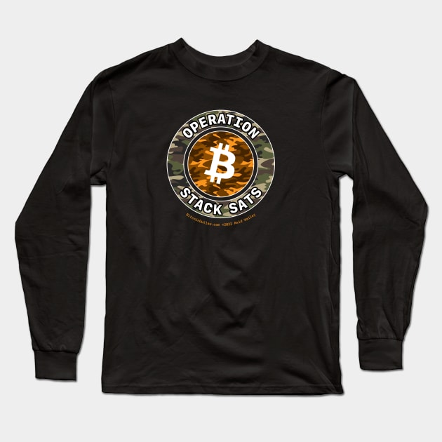 Operation Stack Sats Camo Orange Bitcoin Logo Long Sleeve T-Shirt by Reid Walley
